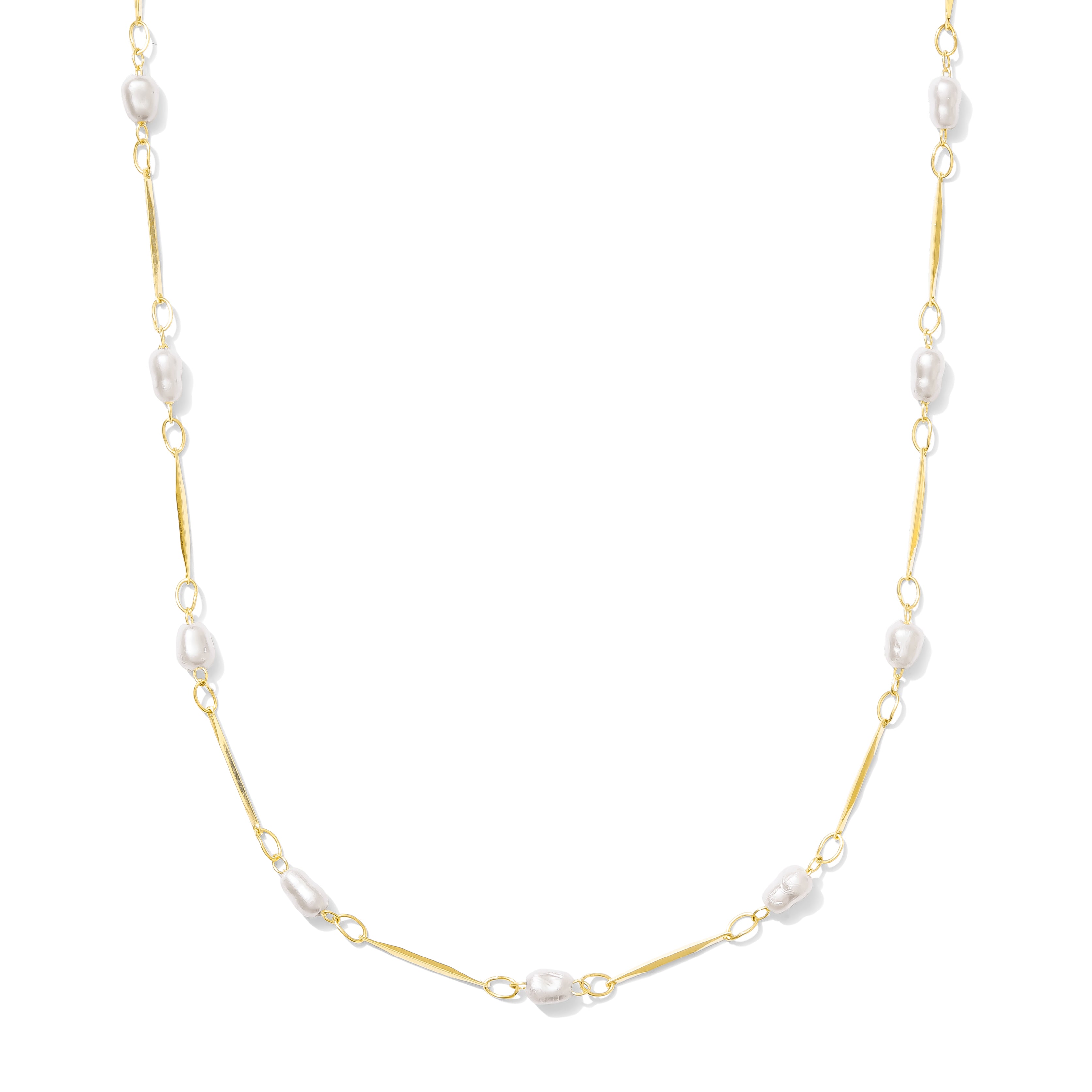 18K Gold Filled Pearl Bead & Straw Necklace