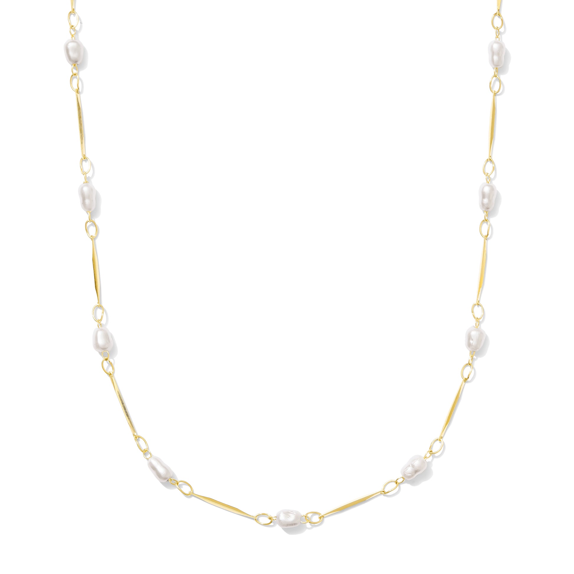 18K Gold Filled Pearl Bead & Straw Necklace