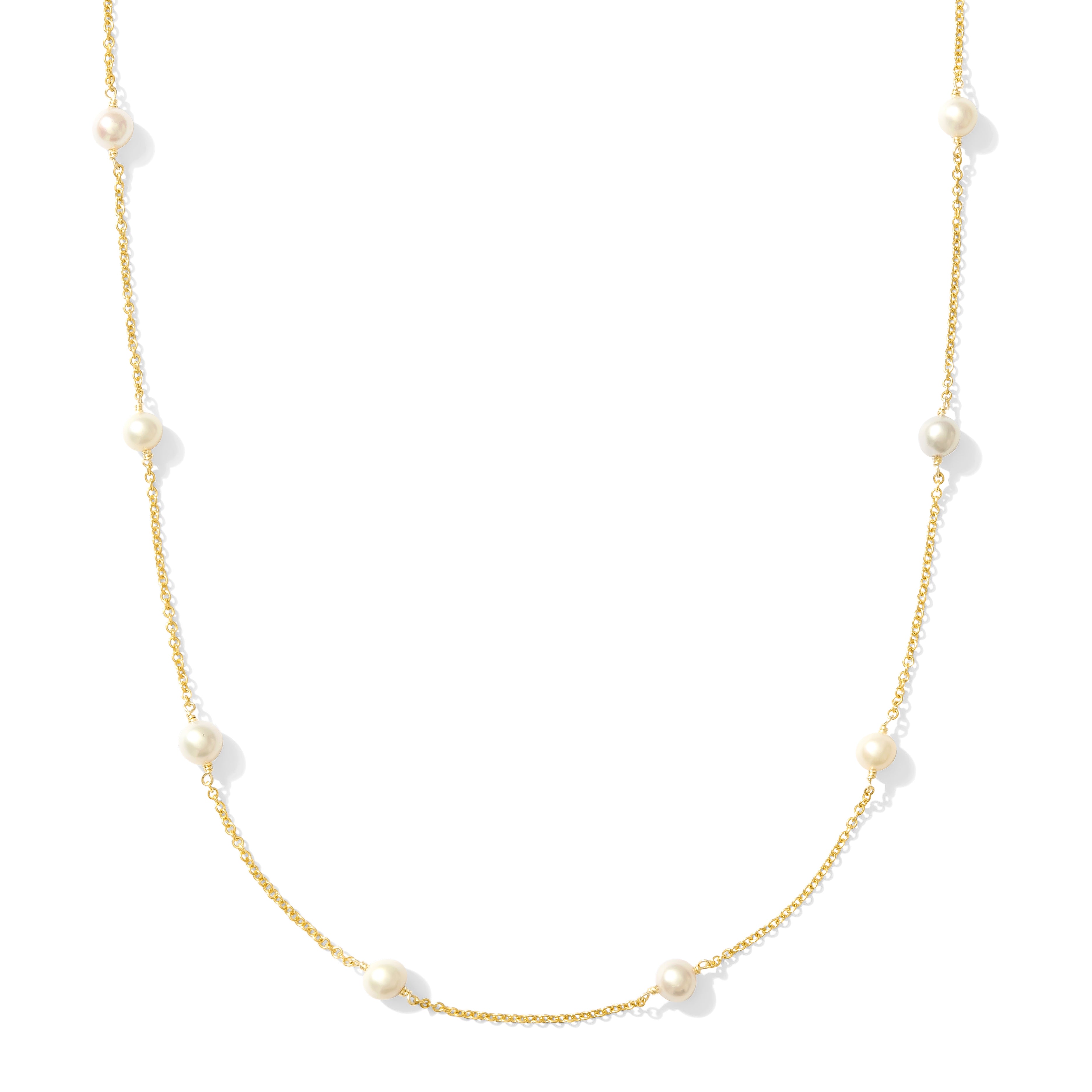 Slender Cable (1.2mm) w / 4.0mm White Pearls - 18"