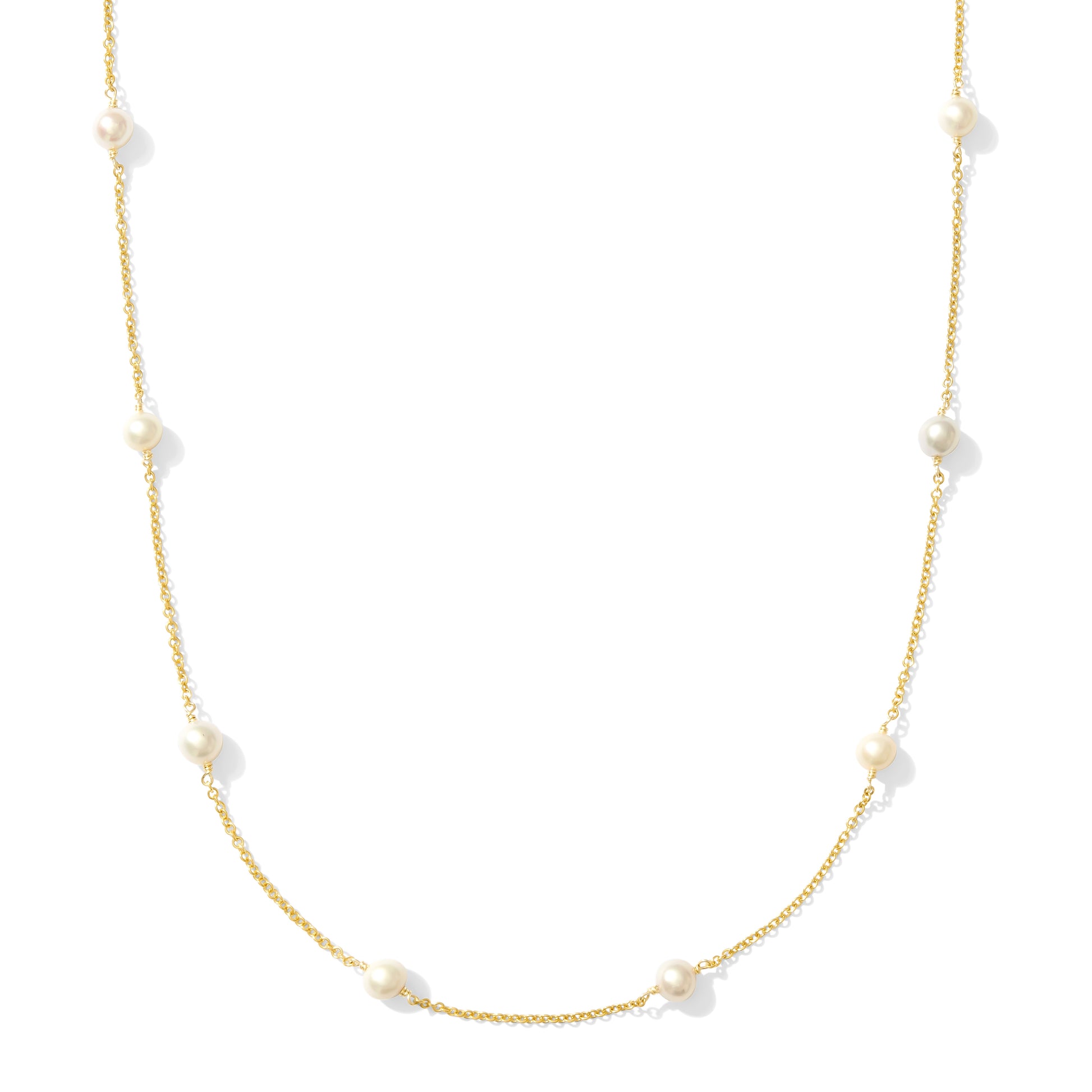 Slender Cable (1.2mm) w / 4.0mm White Pearls - 18"